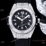 New! Swiss Replica Watches Hublot One Click White Pave Diamond Black Dial Watch